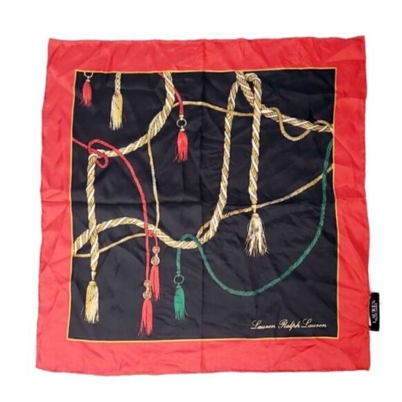 Ralph Lauren NWT Womens Scarf 100% SILK Rope & Tassel 56cm x 56cm 22” x 22” NEW - Picture 1 of 5